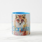 Cute Red Fox Animal Turquoise Rose Roses Mug (Centre)