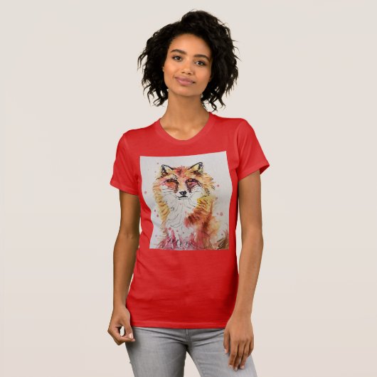 Cute Red Fox Animal Waterverf art. T Shirt (Voorkant volledig)