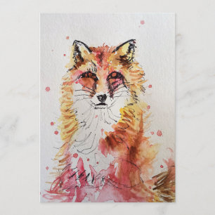 Cute Red Fox Art Watercolor Invitation d'anniversa