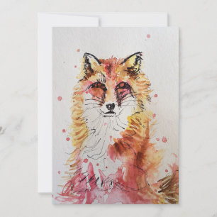 Cute Red Fox Art Waterverf Birthday Uitnodiging