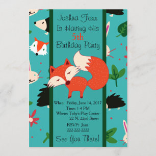 Cute Red Fox Design Children's Birthday Invitation Kaart