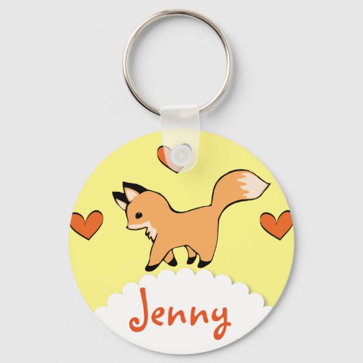 Cute Red Fox en Hearts Sleutelhanger (Voorkant)