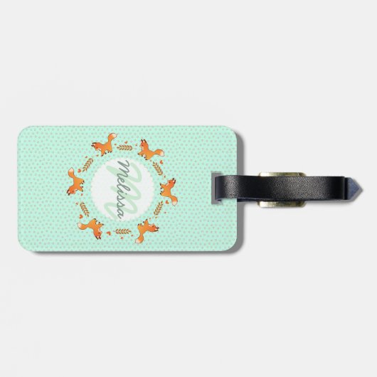 Cute Red Fox en Hearts Wreate met monogram Bagagelabel (Achterkant horizontaal)