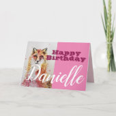 Cute Red Fox Happy Birthday Womans Name Kaart (Voorkant)