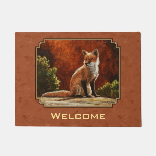 Cute Red Fox in de zon Deurmat (Voorkant)