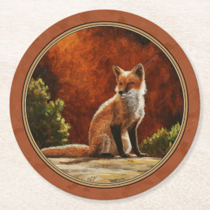 Cute Red Fox in de zon Ronde Kartonnen Onderzetter