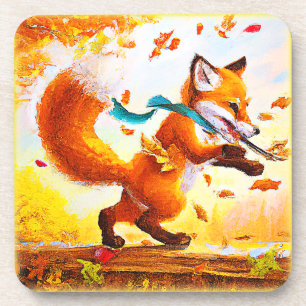 Cute Red Fox in Herfst Season Painting. Bestel nu Bier Onderzetter