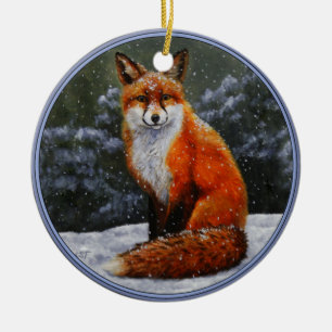 Cute Red Fox in Winter Snow Keramisch Ornament
