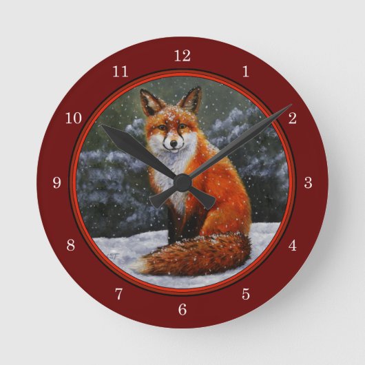 Cute Red Fox in Winter Snow Ronde Klok (Voorkant)