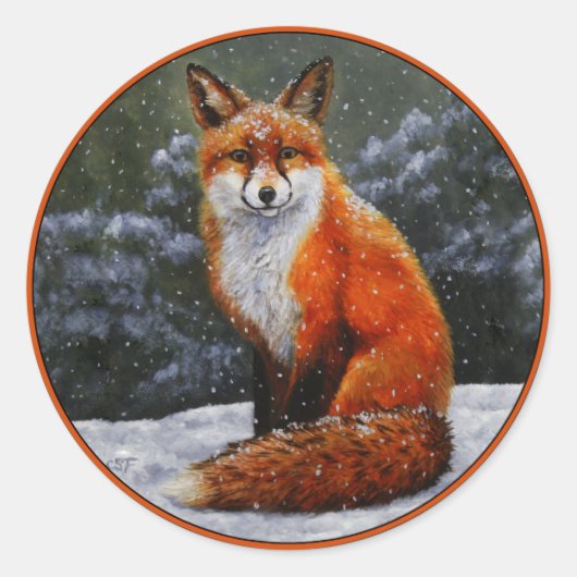 Cute Red Fox in Winter Snow Ronde Sticker (Voorkant)