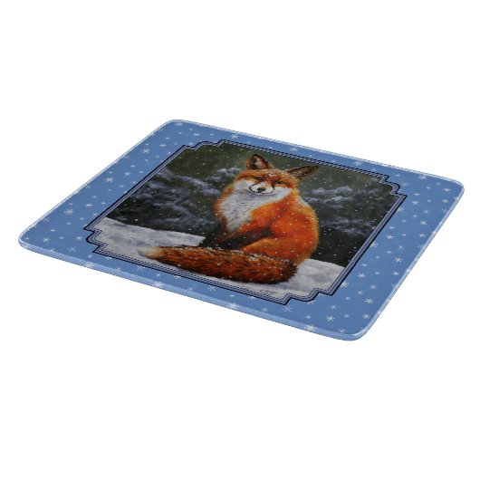 Cute Red Fox in Winter Snow Snijplank (Hoek)