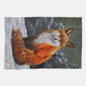 Cute Red Fox in Winter Snow Theedoek (Horizontaal)