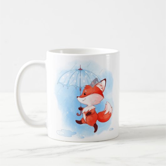 Cute Red Fox met Umbrella Koffiemok (Links)