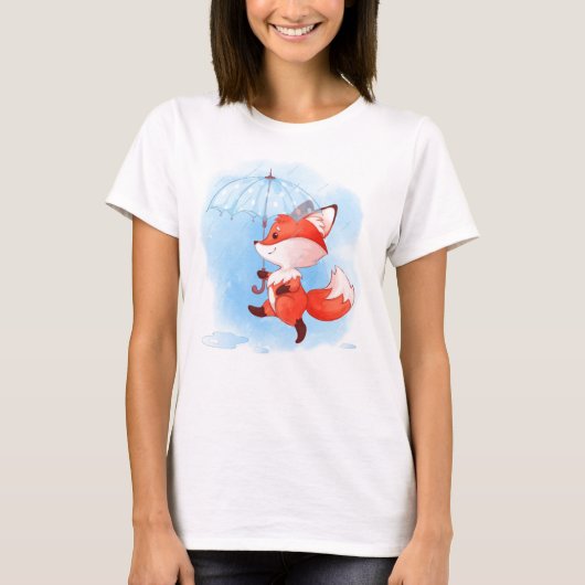Cute Red Fox met Umbrella T-shirt (Voorkant)