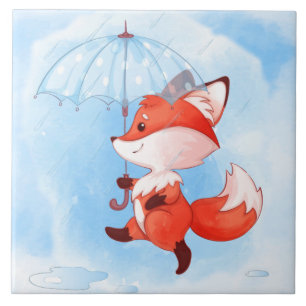 Cute Red Fox met Umbrella Tegeltje