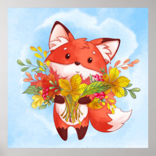 Cute Red Fox met valkleppen Poster