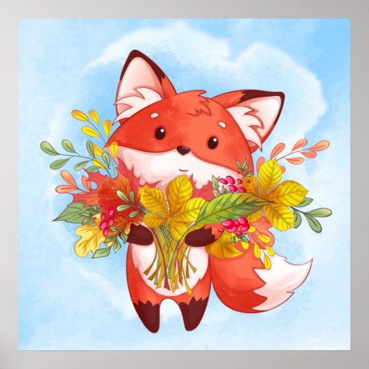 Cute Red Fox met valkleppen Poster (Voorkant)