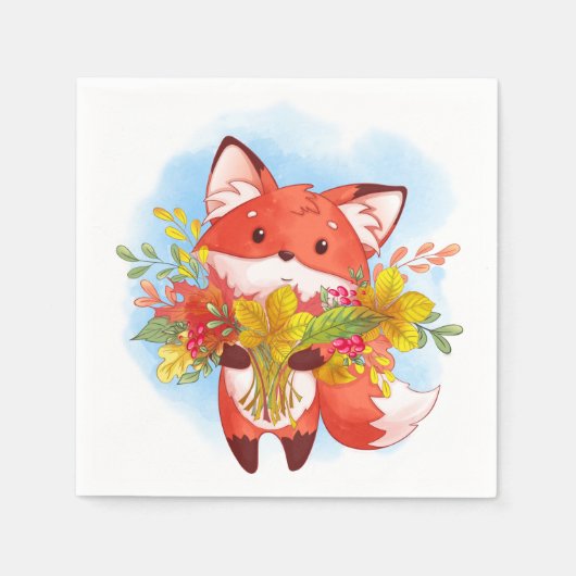 Cute Red Fox met valkleppen Servet (Voorkant)