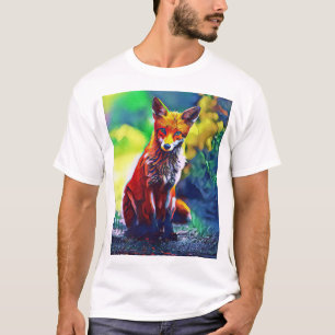 Cute Red Fox Portrait Painting Digital Art T-Shirt