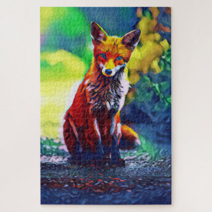 Cute Red Fox Portret Painting Digital Art Puzzle Legpuzzel