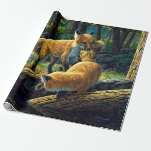 Cute Red Fox Pups afspelen Cadeaupapier