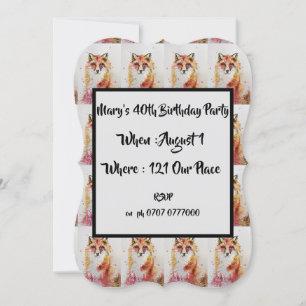 Cute Red Fox Waterverf 40th Birthday Invitation Kaart