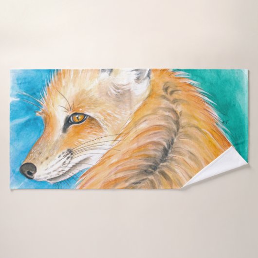 Cute red Fox Waterverf Art Bad Handdoek (Badhanddoek)