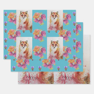 Cute Red Fox Waterverf Woodland Roos Animal Art Inpakpapier Vel