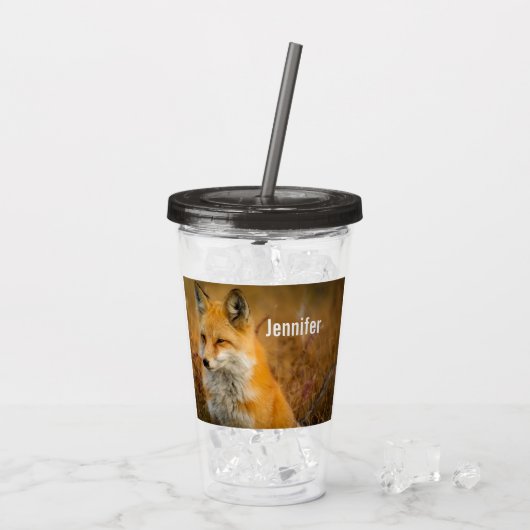 Cute Red Fox Wilderness Natuur Acryl Drinkbeker (Achterkant ijs)