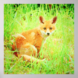 Cute Red Fox Wildlife Waterverf Schilderkunst Poster