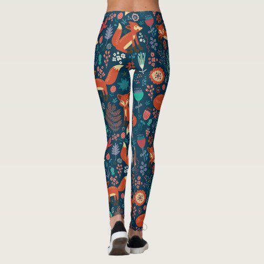 Cute Red Foxes and Flowers Pattern Leggings (Achterkant)
