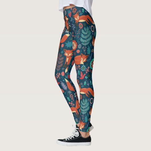 Cute Red Foxes and Flowers Pattern Leggings (Links)
