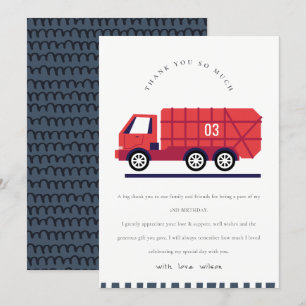 Cute Red Garbage Truck Kinder elke zondag Bedankkaart