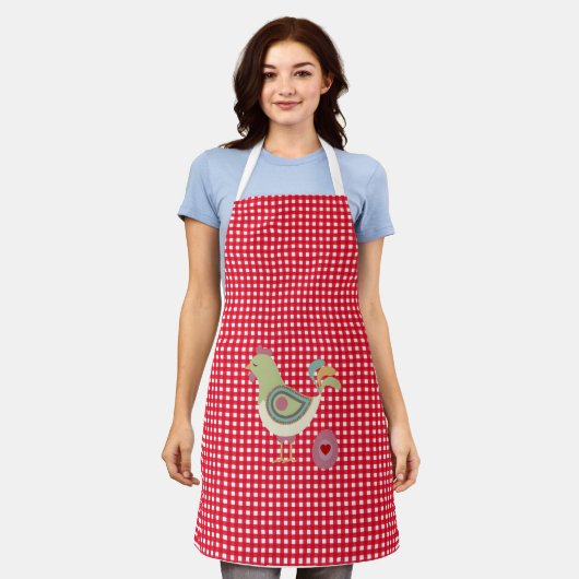 Cute Red Gingham Chicken Schort (Gedragen)