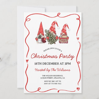 Cute Red Gnomes Christmas Party Kaart