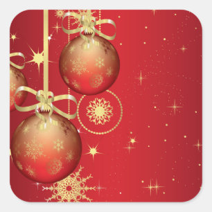 Cute Red Gold Ornament-kerstpatroon Vierkante Sticker