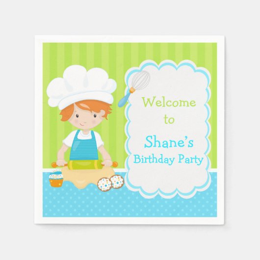 Cute Red Hair Boy Baking Birthday Party Servet (Voorkant)