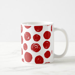 Cute Red-handgetekende waterverf polka-punten Koffiemok