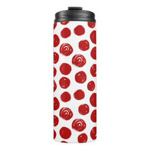 Cute Red-handgetekende waterverf polka-punten Thermosbeker