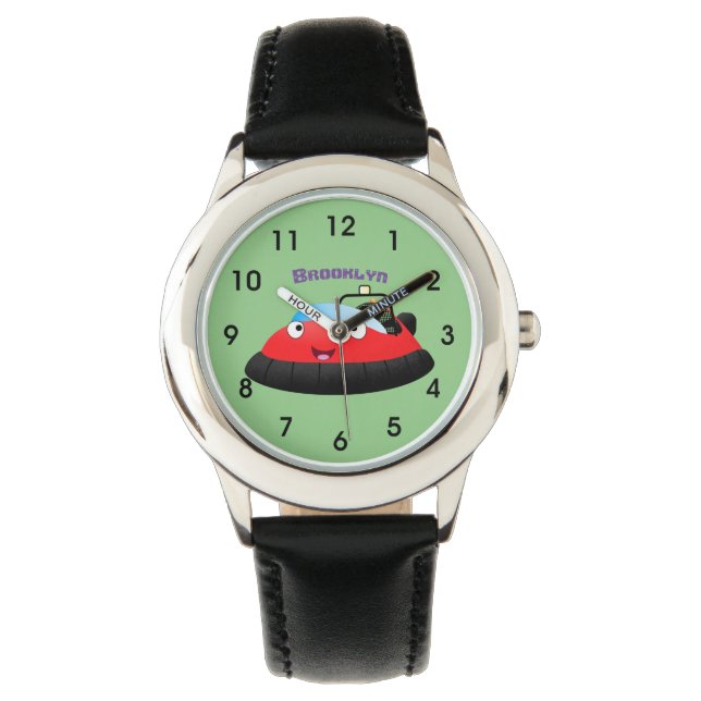 Cute red happy hovercraft cartoon horloge (Voorkant)