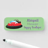 Cute red happy hovercraft cartoon naamplaatje (In situ)