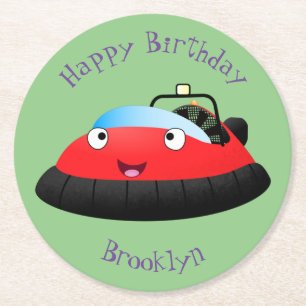 Cute red happy hovercraft cartoon ronde kartonnen onderzetter