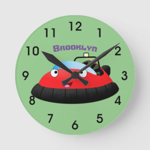 Cute red happy hovercraft cartoon ronde klok