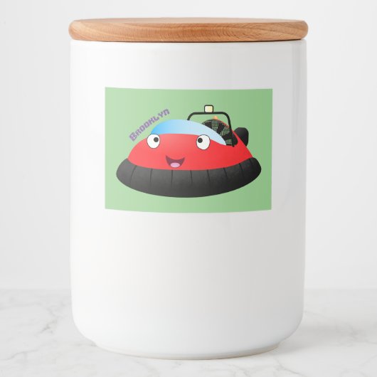 Cute red happy hovercraft cartoon voedselcontainer etiket (Voorkant)
