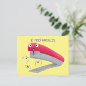 Cute red happy stapler cartoon briefkaart (Staand voorkant)