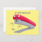 Cute red happy stapler cartoon briefkaart (Voorkant / Achterkant)