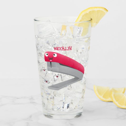 Cute red happy stapler cartoon glas (Achterkant ijs)