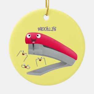 Cute red happy stapler cartoon keramisch ornament