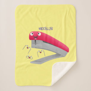 Cute red happy stapler cartoon sherpa deken