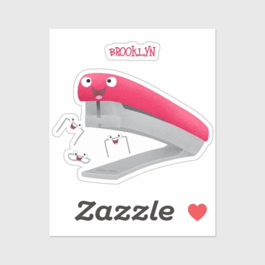 Cute red happy stapler cartoon sticker (Vel)